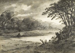 Lake Scene (kul og lakering på papir)