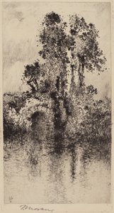 Bro og træer af Thomas Moran