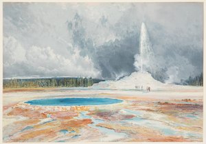 Castle-gejseren, Øvre Gejserbassin, Yellowstone Nationalpark af Thomas Moran