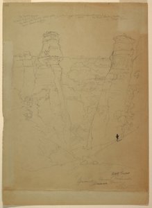 Tegning, klippetårne i Muave [Muav] Canyon, Colorado, 1873 af Thomas Moran