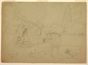 Tegning, The Canyon of the Rio Virgin, South Utah, 1873 af Thomas Moran