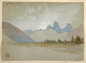 Tegning, The Tetons, Idaho, 1879 af Thomas Moran