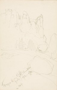 Tongue River Cliffs (i lejren) af Thomas Moran