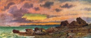 Stormfuld solnedgang, kysten nær St John, New Brunswick (farvelitografi)