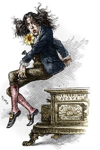 Tegnefilm af Oscar Wilde (1854-1900), klædt i dandy, lavet under hans rejse til USA i 1882. Tegning af Thomas Nast (1840-1902) i "" Harper