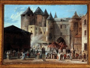 Place du Grand Chatelet i Paris Street scene på tidspunktet for den franske revolution. Maleri af Thomas Naudet (1778-1810)