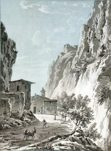 Landsbyen Gondo på Simplon-passet, illustration fra 