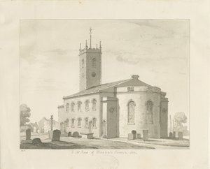 Bloxwich Church: sepia tegning, 1837 af Thomas Peploe Wood