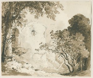 Chartley Castle: blyant- og vasketegning, nd [1837-1838] af Thomas Peploe Wood