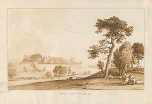 Chartley Castle: sepia vask tegning, 1837
