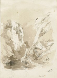 Dovedale - landskab: blyant og vask tegning, nd [1817-1845] (tegning) af Thomas Peploe Wood