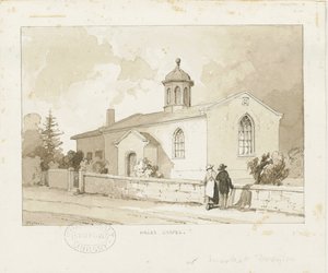 Drayton-in-Hales - Hales Chapel: sepia vask tegning, nd [1817-1845] (tegning) af Thomas Peploe Wood