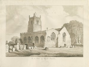 Elford Church: sepia tegning, 1837 af Thomas Peploe Wood