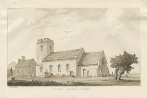Ellenhall Church: sepia tegning af Thomas Peploe Wood