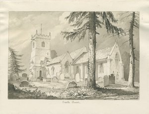 Enville kirke: sepia tegning, 1837 af Thomas Peploe Wood