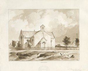 Gentleshaw Church: sepia tegning af Thomas Peploe Wood