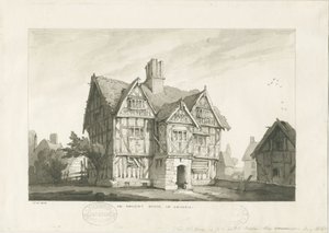 Gnosall Village - Ancient House: vaske tegning af Thomas Peploe Wood