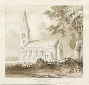 Golden Hill Church: sepia vask tegning