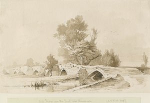 Handsacre - Old High Bridge: sepia-tegning, 1839 af Thomas Peploe Wood