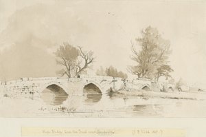 Handsacre - Old High Bridge: sepia vask tegning af Thomas Peploe Wood