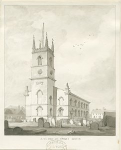 Hanley Church: sepia tegning, nd [?1838] (tegning) af Thomas Peploe Wood
