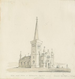 Hilderstone Church: blyant- og vasketegning af Thomas Peploe Wood
