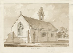Knightley Chapel: sepia vask tegning, 1841