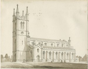 Lane End - New Church: sepia tegning