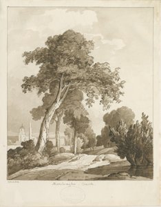 Marchington Church: sepia wash drawing, 1836dani af Thomas Peploe Wood