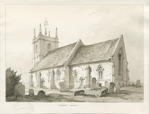 Norbury Church: sepia vask tegning af Thomas Peploe Wood