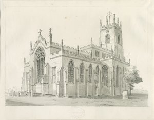 Penkridge Church: pen og vask tegning, nd [1836] (tegning) af Thomas Peploe Wood