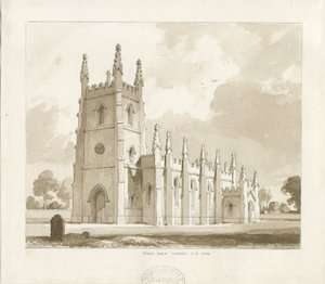 Perry Barr Church: sepia vask tegning af Thomas Peploe Wood