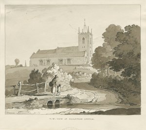 Seighford Church: sepia vask tegning