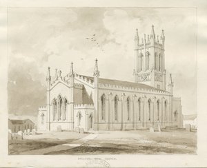 Shelton Church: sepia vask tegning af Thomas Peploe Wood