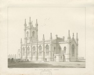 Stoke-upon-Trent Church [Ny]: sepia-tegning