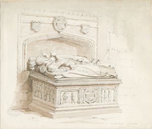 Stowe Church - Bordgrav [af Sir Walter Devereux]: sepia-tegning af Thomas Peploe Wood