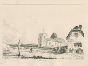 Stowe Church: pen- og blæktegning af Thomas Peploe Wood