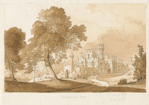 "Thickbroom Hall" [Manley Hall]: sepia vask tegning, 1837 af Thomas Peploe Wood