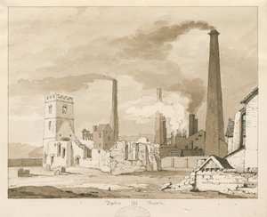 Tipton Old Church: sepia vask tegning, 1837 af Thomas Peploe Wood