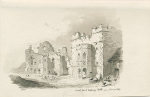 Tutbury Castle - Court Yard: pen og vask tegning, 27. november 1837