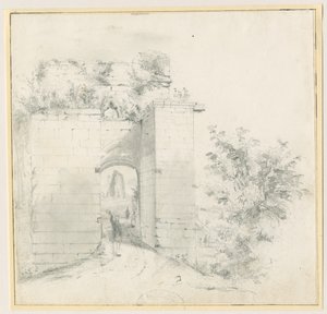 Tutbury Castle - Entrance Gateway: blyantstegning, nd [?1800-tallet] (tegning) af Thomas Peploe Wood