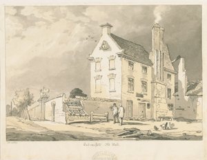 Wednesfield - "Old Hall": sepia, pen og farvetone tegning, 1837 af Thomas Peploe Wood