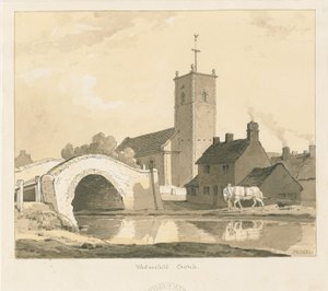 Wednesfield Church and Bridge: sepia tegning, 1837