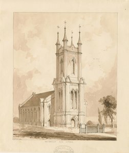 West Bromwich Church [Ny]: sepia vask tegning af Thomas Peploe Wood