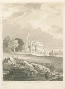 Weston-on-Trent - Hall: sepia tegning af Thomas Peploe Wood