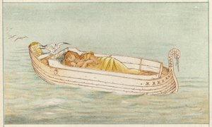 Danae og Perseus (farve litho) af Thomas Ralph Spence