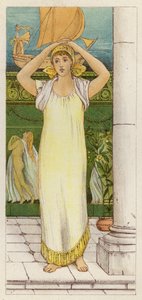 Danae længes efter at Perseus vender tilbage (farve litho)