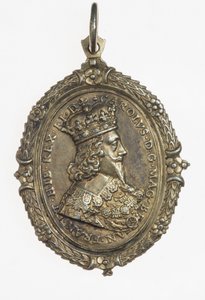Charles I og Henrietta Maria supportermærke, ca. 1649 (forgyldt sølv) af Thomas Rawlins