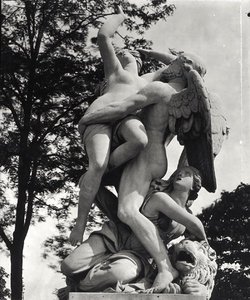 Saturn Abducting Cybele, allegori af Jorden, ca. 1675-80, fotograferet i Jardin des Tuileries, Paris, af Adolphe Giraudon (1849-1929) (marmor) (s/h foto) af Thomas Regnaudin