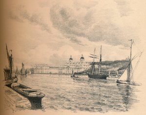 Greenwich Palace fra floden, 1902 af Thomas Robert Way